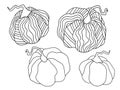 Four pumpkins set coloring page black and white vector illustration